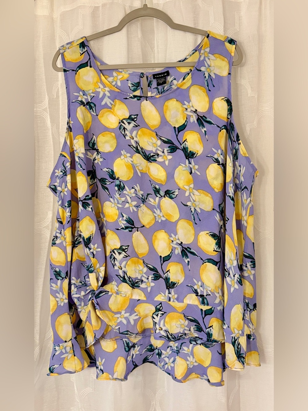 Torrid Size 3 3X 22/24 Lavender Lemon Floral Cold Shoulder Tunic Top